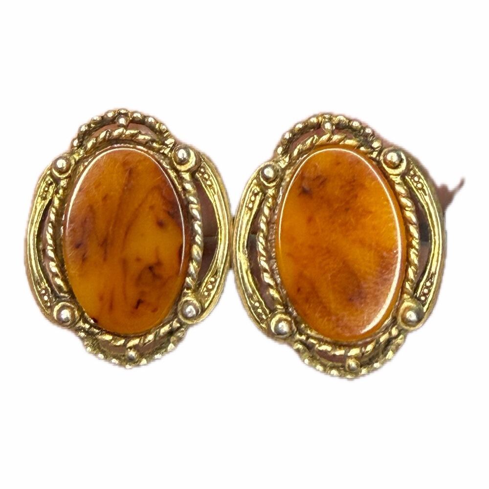 Ornate Vintage Butterscotch Bakelite Screwback Earrings By STAR
